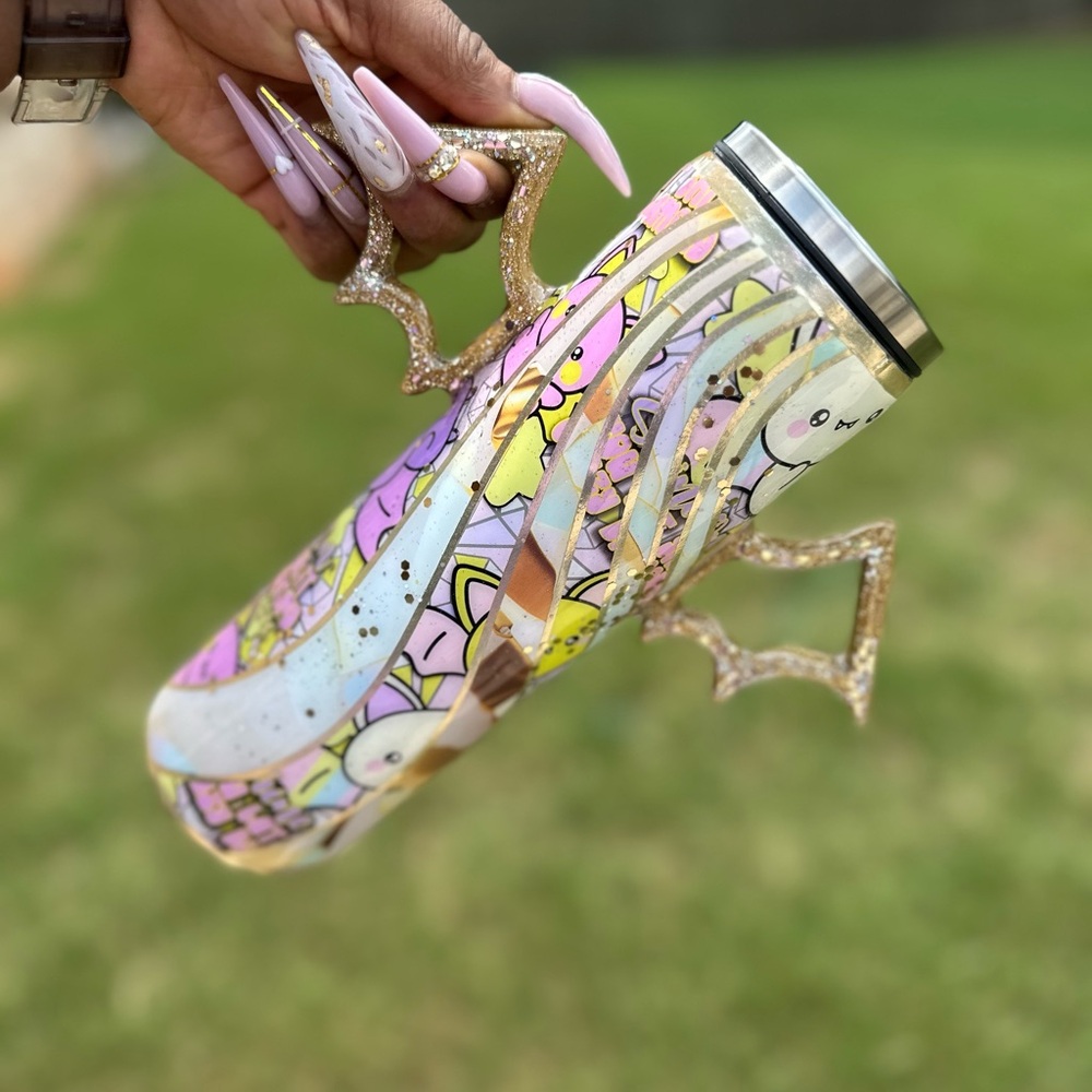 Bat $h!t crazy Colorful Abstract Tumbler with double Glitter Bat wing Handle